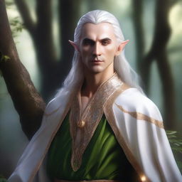 A noble male high elf with long ears, dressed in elegant, flowing robes