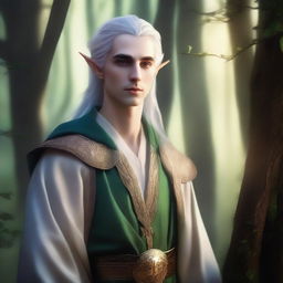 A young noble male high elf with long ears, dressed in elegant, flowing robes