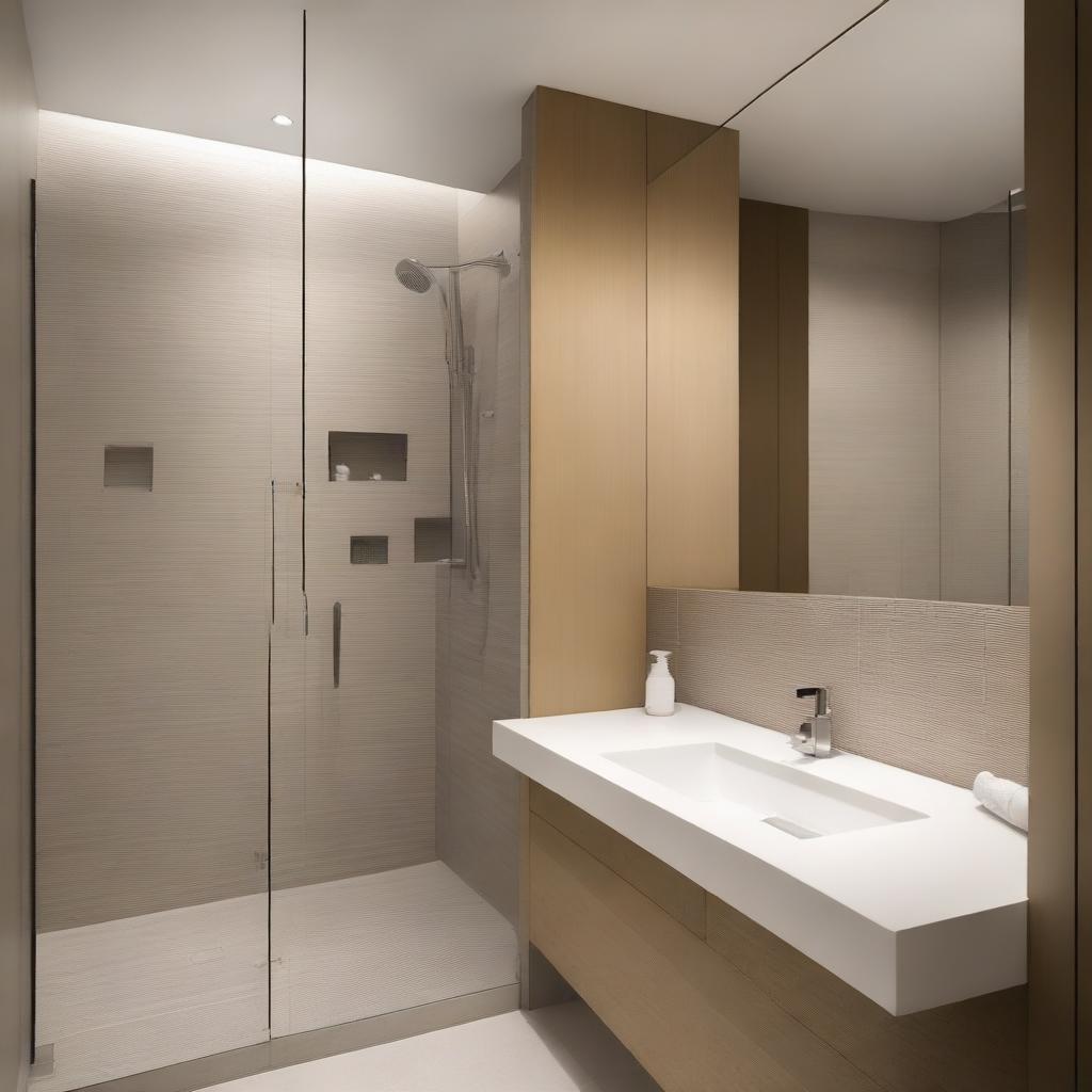 A modern bathroom showcasing built-in niches for storage