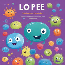 A colorful and engaging children's book cover featuring friendly and cute bacteria characters