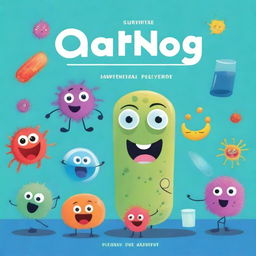 A colorful and engaging children's book cover featuring friendly and cute bacteria characters