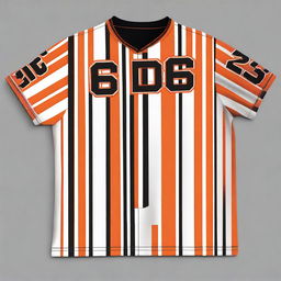 A sports jersey featuring short sleeves with crossing orange and black diagonal lines