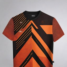 A sports jersey featuring short sleeves with crossing orange and black diagonal lines