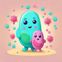 Create a heartwarming image of a mother and baby bacteria character