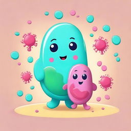 Create a heartwarming image of a mother and baby bacteria character