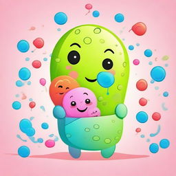 Create a heartwarming image of a mother and baby bacteria character