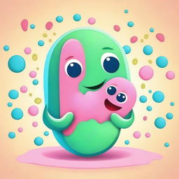 Create a heartwarming image of a mother and baby bacteria character