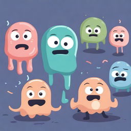 Create an image featuring sad bacteria characters