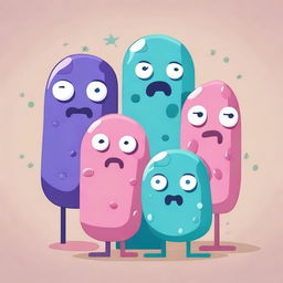 Create an image featuring sad bacteria characters