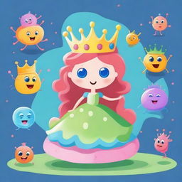 Create an image featuring a bacteria character designed as a princess