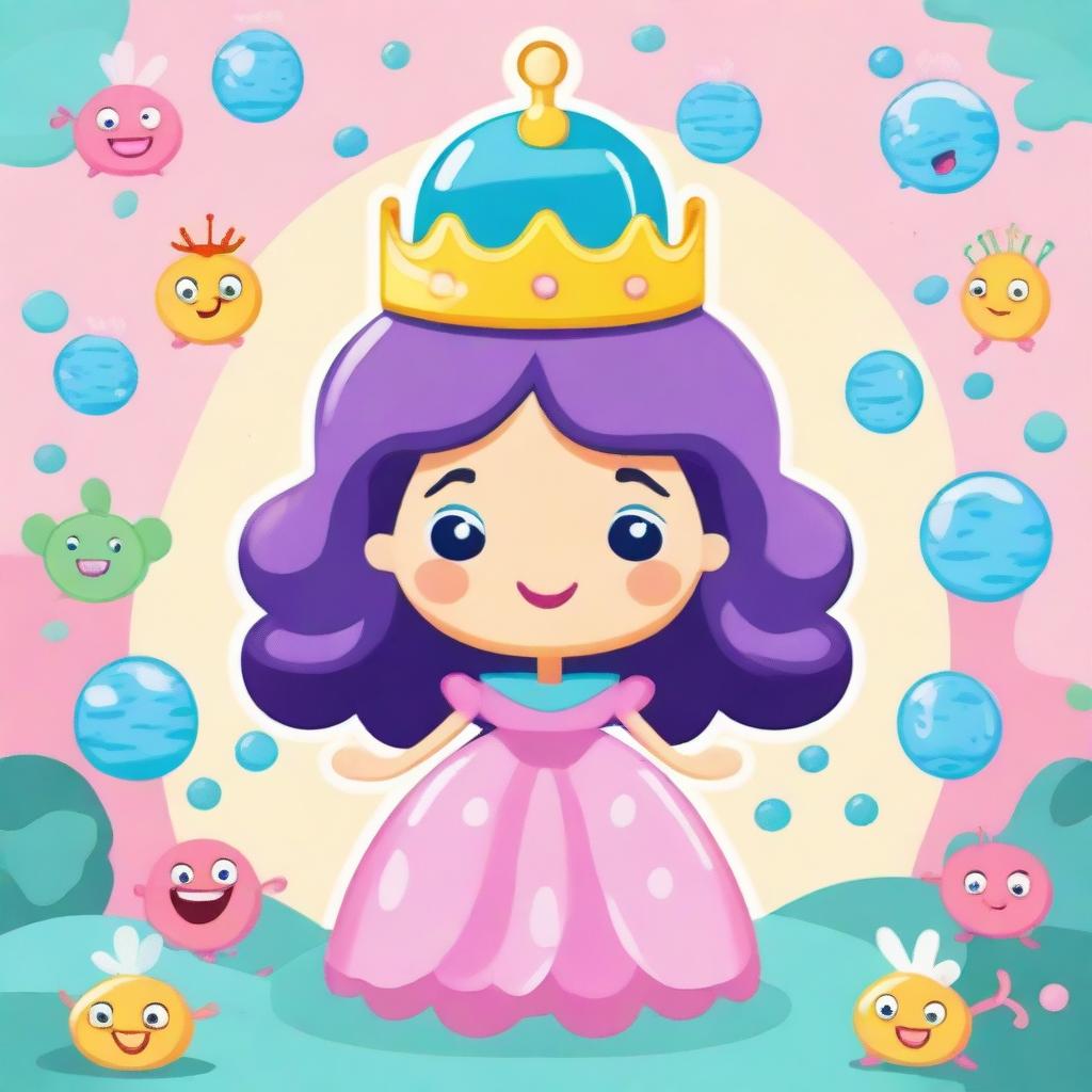 Create an image featuring a bacteria character designed as a princess