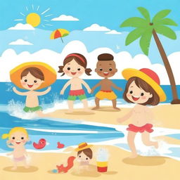 Create an image featuring child characters playing in the sea