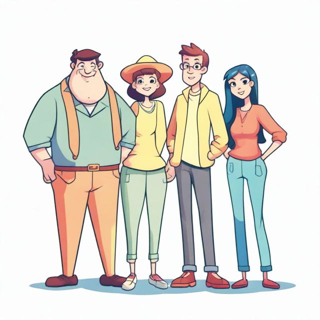 Three characters standing side by side in a slightly cartoonish look