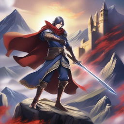 A dynamic image of a Fire Emblem swordsman in a battle-ready pose