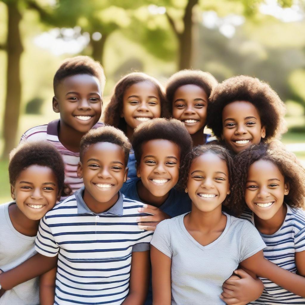 A heartwarming scene of friendship featuring seven 10-year-olds, with five boys and two girls