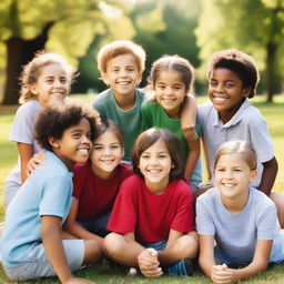 A heartwarming scene of friendship featuring seven 10-year-olds, with five boys and two girls