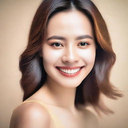 A beautiful woman with shoulder-length hair and yellowish skin tone