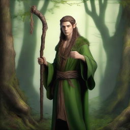 Create an image of a druid wood elf holding a sickle