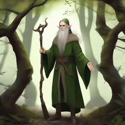 Create an image of a druid wood elf holding a sickle