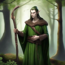 Create an image of a druid wood elf holding a sickle