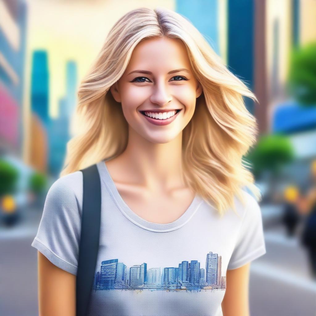 A detailed and realistic image of an attractive young blond woman