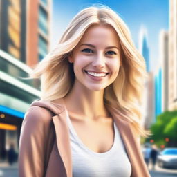 A detailed and realistic image of an attractive young blond woman