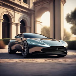 An epic rendering of an Aston Martin concept car, showcasing sleek and futuristic design elements