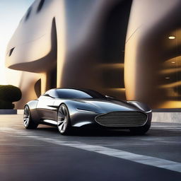 An epic rendering of an Aston Martin concept car, showcasing sleek and futuristic design elements