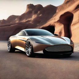 An epic rendering of an Aston Martin concept car, showcasing sleek and futuristic design elements