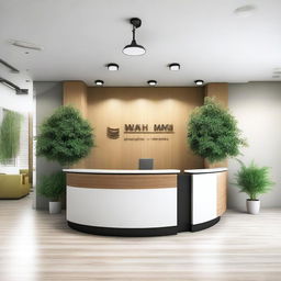 A modern and welcoming reception area with comfortable seating, a sleek reception desk, and stylish decor