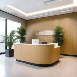 A modern and welcoming reception area with comfortable seating, a sleek reception desk, and stylish decor