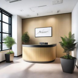 A modern and welcoming reception area with comfortable seating, a sleek reception desk, and stylish decor