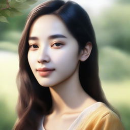 A realistic depiction of a character named Sila, a 22-year-old woman with shoulder-length hair and a yellowish skin tone