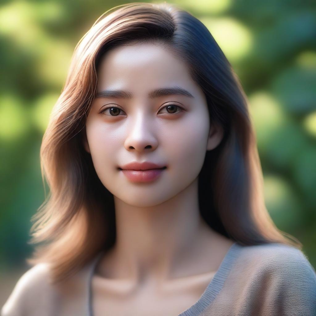 A highly realistic and lifelike depiction of a character named Sila, a 22-year-old woman with shoulder-length hair and a yellowish skin tone