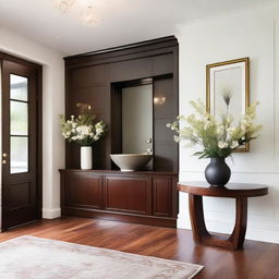 A modern home reception area that exudes warmth and elegance