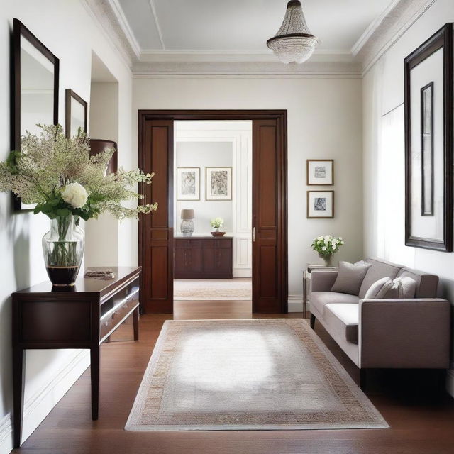 A modern home reception area that exudes warmth and elegance