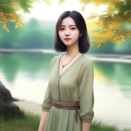 A highly realistic and lifelike depiction of a character named Sila, a 22-year-old woman with shoulder-length hair and a yellowish skin tone