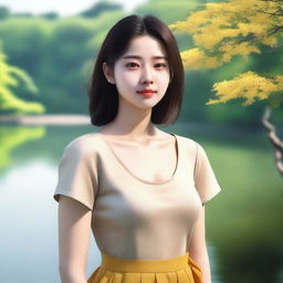 A hyper-realistic and lifelike depiction of a character named Sila, a 22-year-old woman with shoulder-length hair and a yellowish skin tone