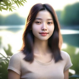 Create an ultra-realistic depiction of a character named Sila, a 22-year-old woman with shoulder-length hair and a yellowish skin tone