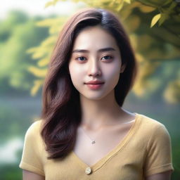 Create an ultra-realistic depiction of a character named Sila, a 22-year-old woman with shoulder-length hair and a yellowish skin tone