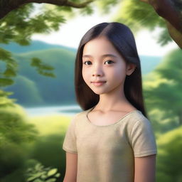 Create an ultra-realistic depiction of a character named Sila at the age of 10