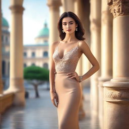 A beautiful woman with a confident and alluring pose, showcasing her elegance and charm