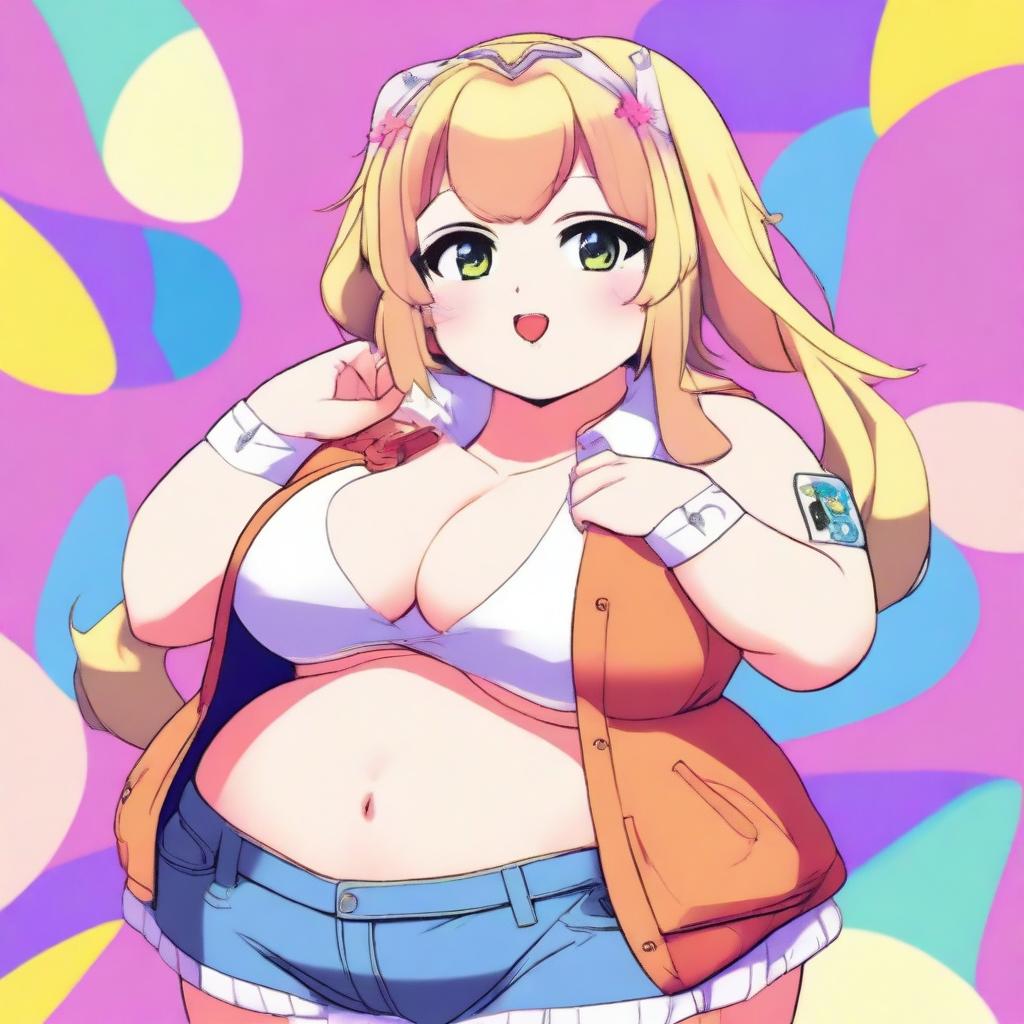 A chubby femboy character in an anime style, posing in a playful and slightly seductive manner