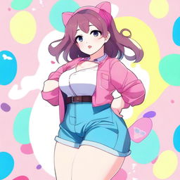 A chubby femboy character in an anime style, posing in a playful and slightly seductive manner