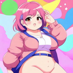 A chubby femboy character in an anime style, posing in a playful and slightly seductive manner