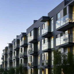 Modern, architecturally striking flats with spacious balconies, large windows, and a sleek exterior design in an urban setting