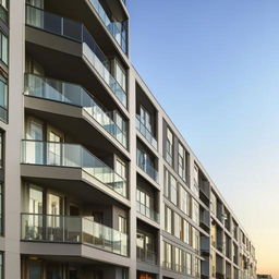 Modern, architecturally striking flats with spacious balconies, large windows, and a sleek exterior design in an urban setting