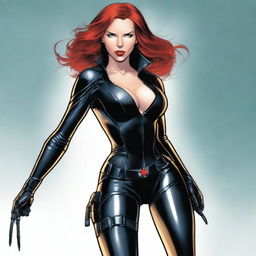 A detailed illustration of Black Widow from Marvel, wearing a seductive outfit