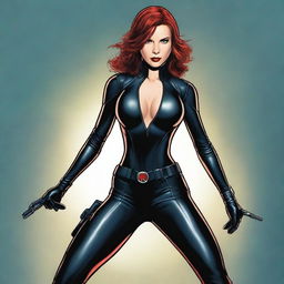 A detailed illustration of Black Widow from Marvel, wearing a seductive outfit