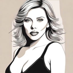 A detailed illustration of Scarlett Johansson wearing a black tight bra